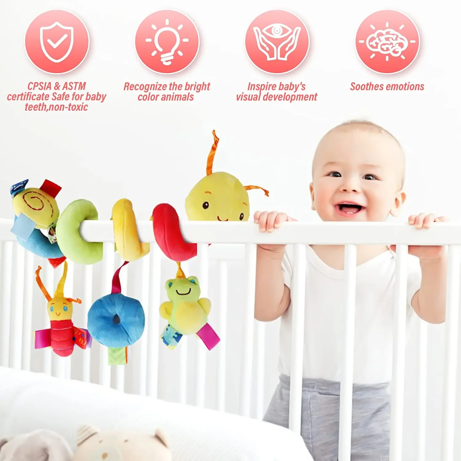 8 Baby Car Seat Toys Cute Caterpillar Spiral Plush Toys Baby Stroller Hanging Rattles Crib Activity Gifts