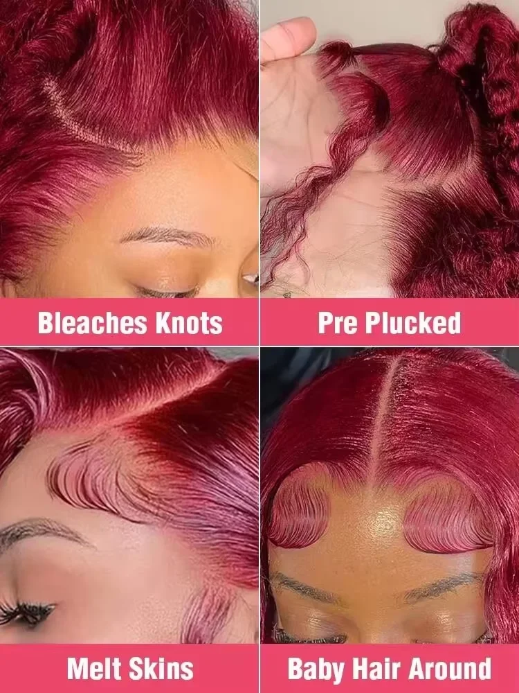 220 Density 99j Burgundy Lace Front Wig 13x6 Pre Pluck Transparent Lace Body Wave 13x4 Hd Layered Cut Human Hair Wig For Women