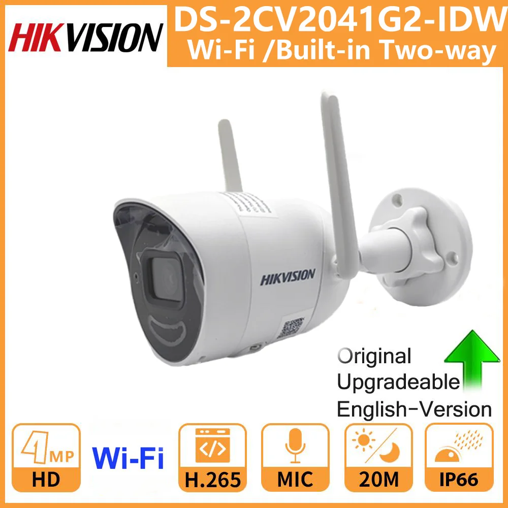 

Hikvision 4MP IP Camara Outdoor Audio Fixed Bullet Network Camera DS-2CV2041G2-IDW Wireless 2-Way Audio Security Surveillance