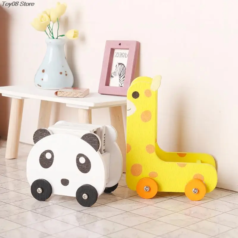 

1PC 1:12 Dollhouse Miniature Panda Trolley Giraffe Storage Rack Furniture Model For Doll House Decor Kids Pretend Play Toys