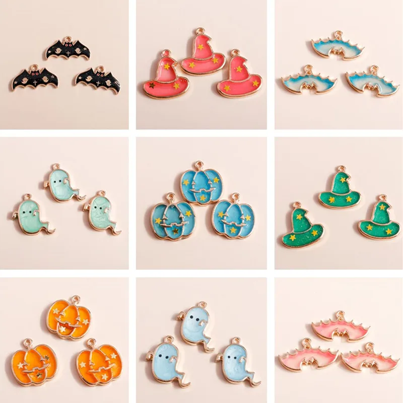 

10pcs/lot Cute Halloween Charms for Jewelry Making Pumpkin Ghost Bat Charms Pendants for DIY Earrings Necklaces Crafts Supplies