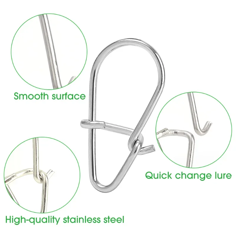 Stainless steel gourd snap safety fast clip 100/500pcs fishing lure rigs connector tool
