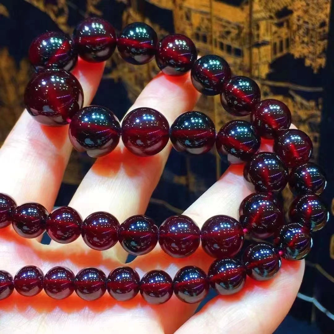 Genuine Natural Red Garnet Crystal Clear Round Beads Necklace 4