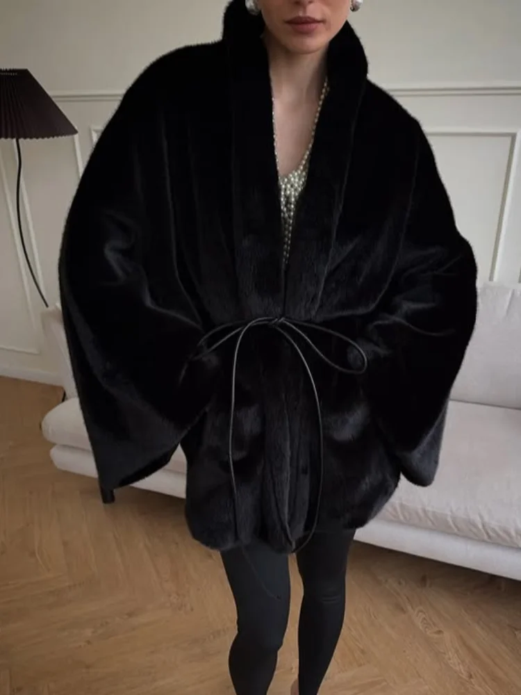 Women's Elegant Faux Fur Coat Fashion Oversized Long Sleeve Warm Belt Waist Jacket Lady 2026 Spring New Chic Street Outerwear - 6