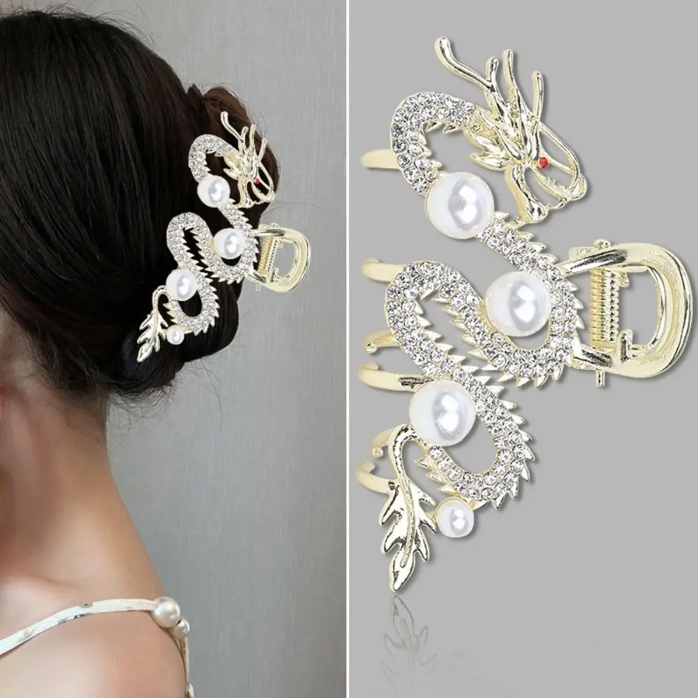 Fashion Blue Dragon Blue Dragon Hairpin Zodiac Simple Hair Claw Shark Clip Alloy Metal with Pearl Women