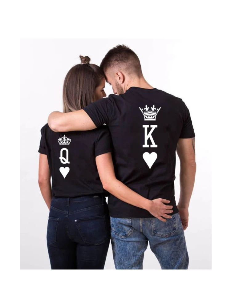 

King Queen Couples T Shirt Crown Printing Couple Summer T-shirt 2019 Casual O-neck Tops Lovers Tee Shirt Valentines 's Day Gift
