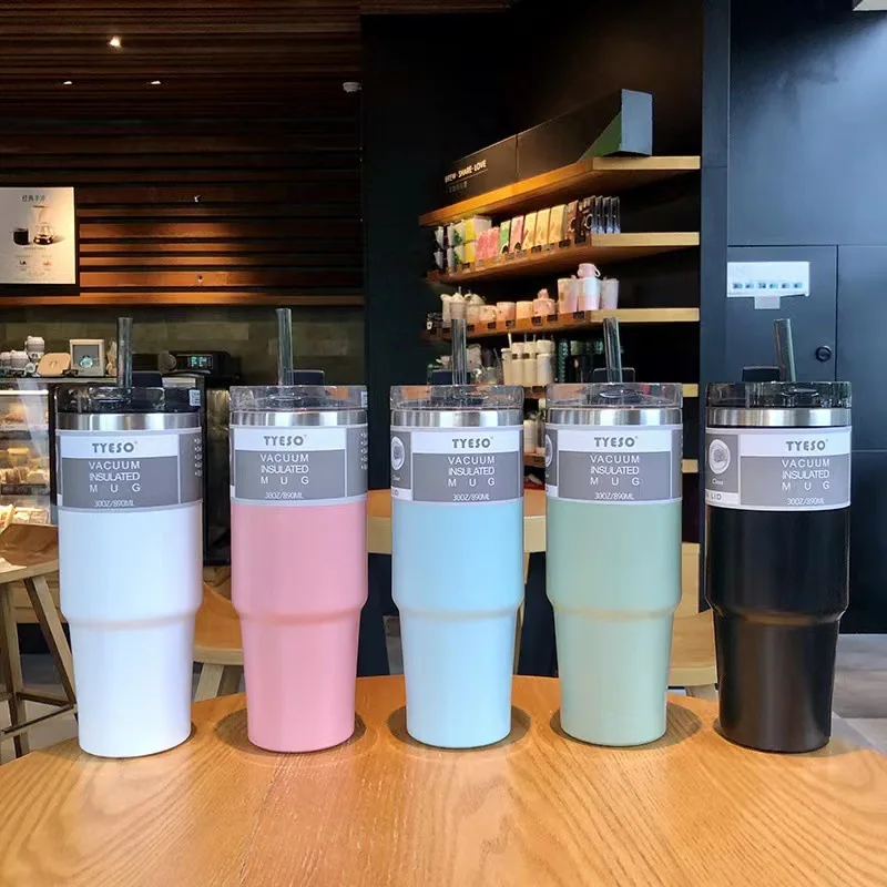 Tyeso 304 스테인리스 스틸 커피 머그잔, 빨대 보온병 물병, 진공 단열, 자동차 음료 컵, 30oz, 20oz, 890/600ml