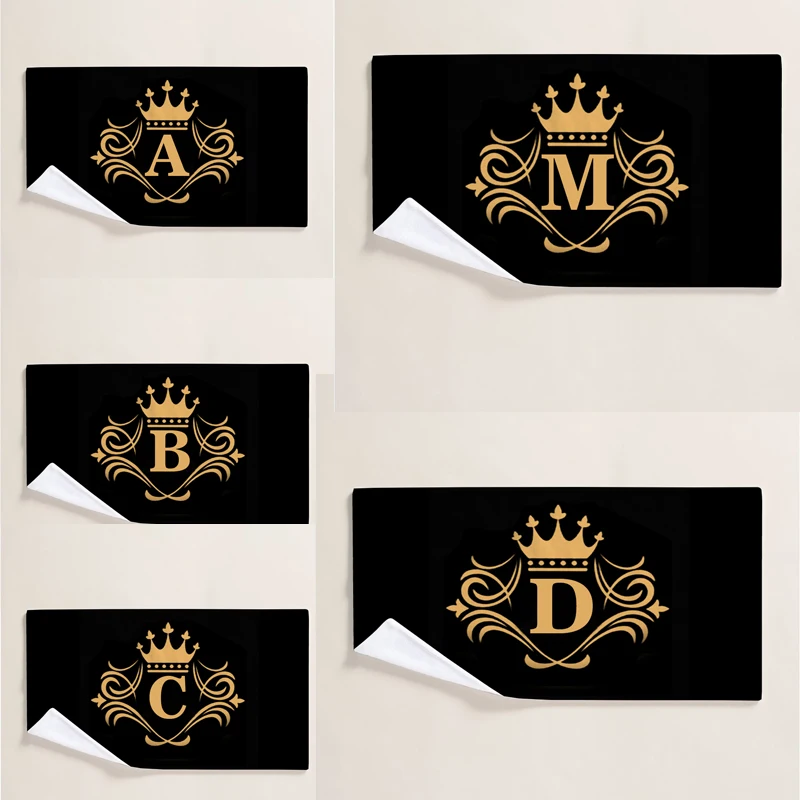 

Black Bath Towel English Alphabet Swimming Beach Towel Modern Lightweight Sport Face Gym