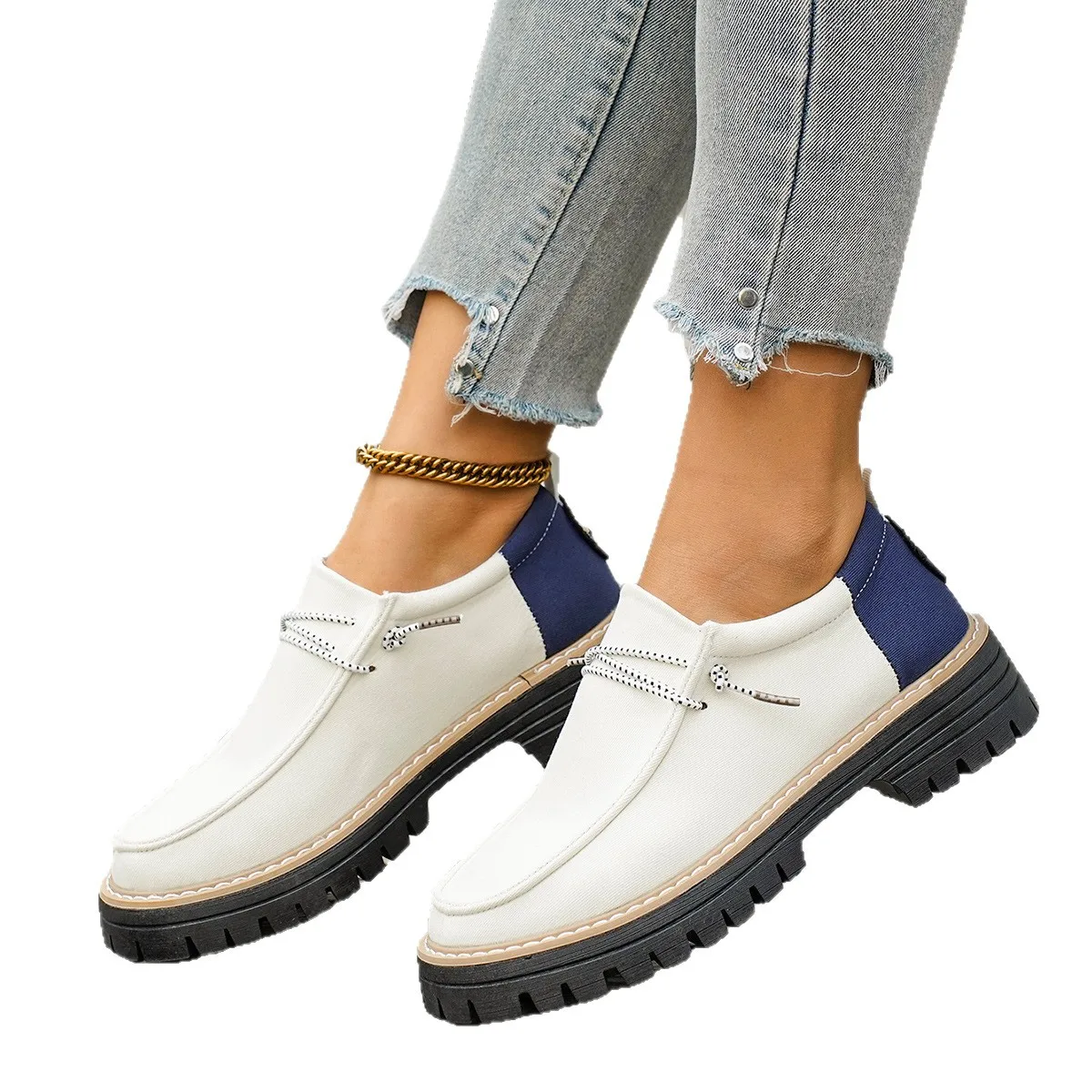 Women Loafers 2025 New Thick Heel Chunky Sole Flats Shoes Comfortable Sneakers Women Spring Autumn British Style Women Shoes