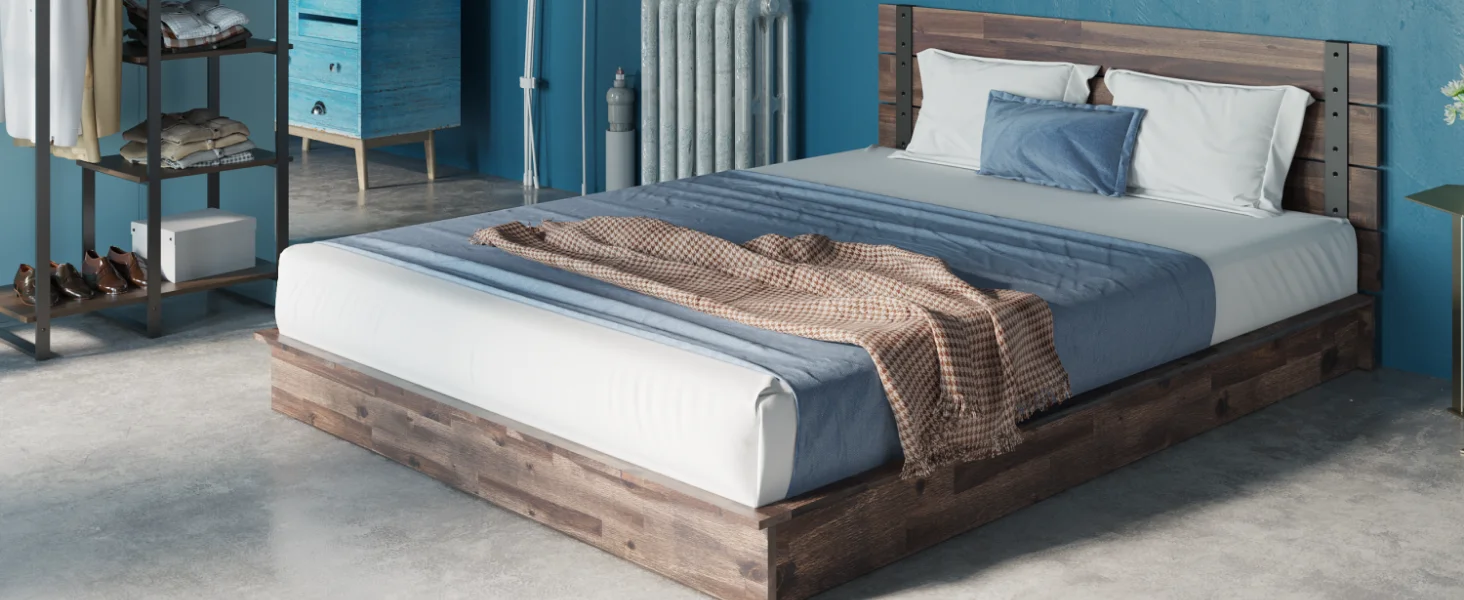 brock platform bed in a room with a mattress