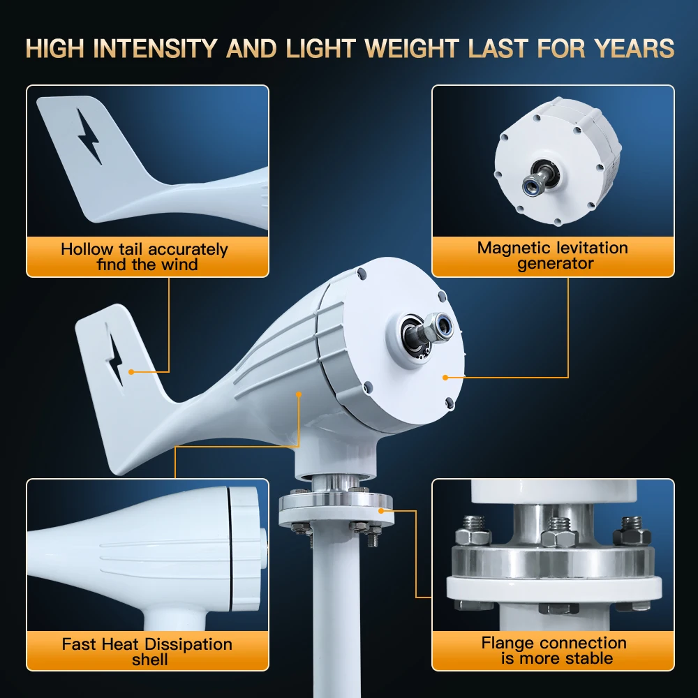 Wind turbine generator 2000w 2kw horizontal 24V 12V strong power magnetic dynamo free energy 220v inverter output for home solar wind generator