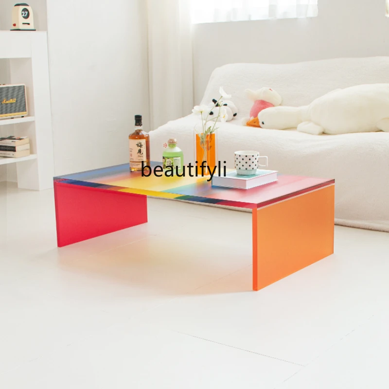 

Designer Acrylic Rainbow Coffee Table Sofa Front Rectangular Low Table Nordic Simple Transparent Table