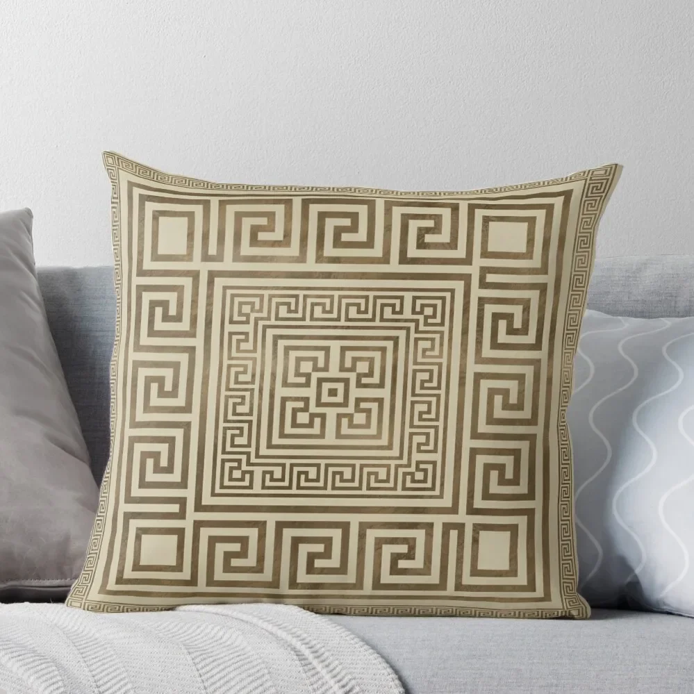 

Greek Key Ornament - Greek Meander - Pastel Gold Throw Pillow Pillows Aesthetic