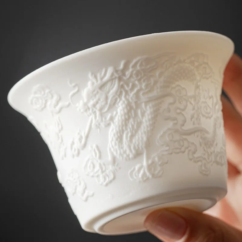 relief sculpture Dragon and Phoenix Sancai Covered Bowl 160ml Kung Fu Tea Brewer Large Tea Cup Zen Ware