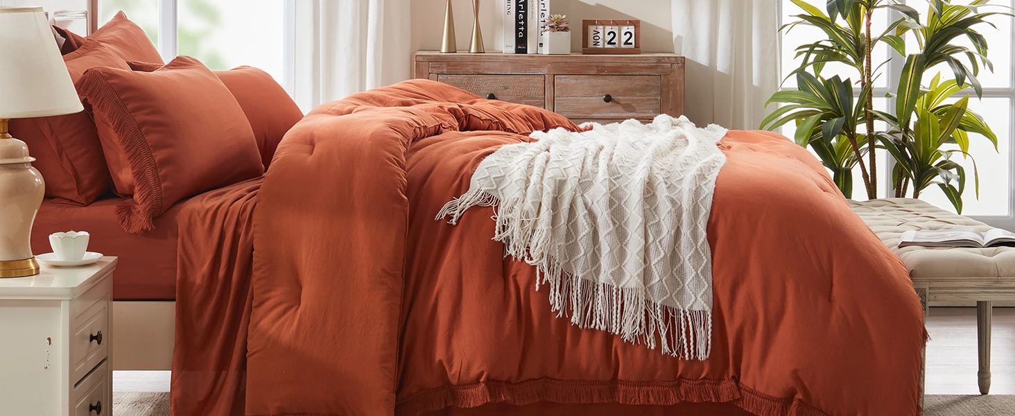 Tassel Terracotta comforter set 7 Pieces