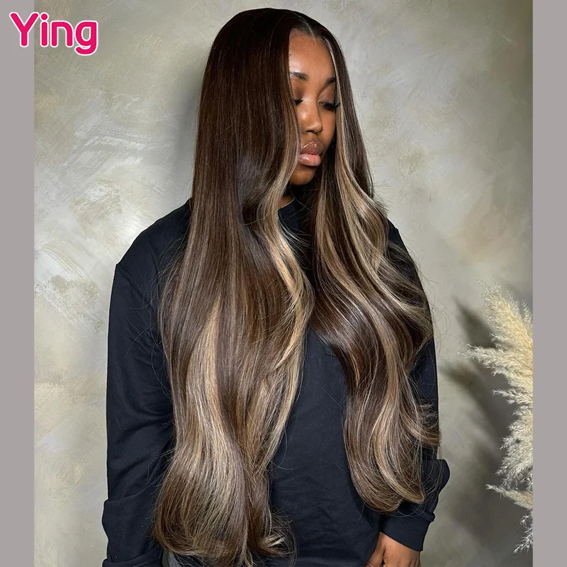 Ying Bruine Kleur #4 Honingblonde Gekleurde Peruaanse 13X6 Transparante Kant Voorkant Pruik Pretokkelde 200% Body Wave 13X4 Lace Front Pruik