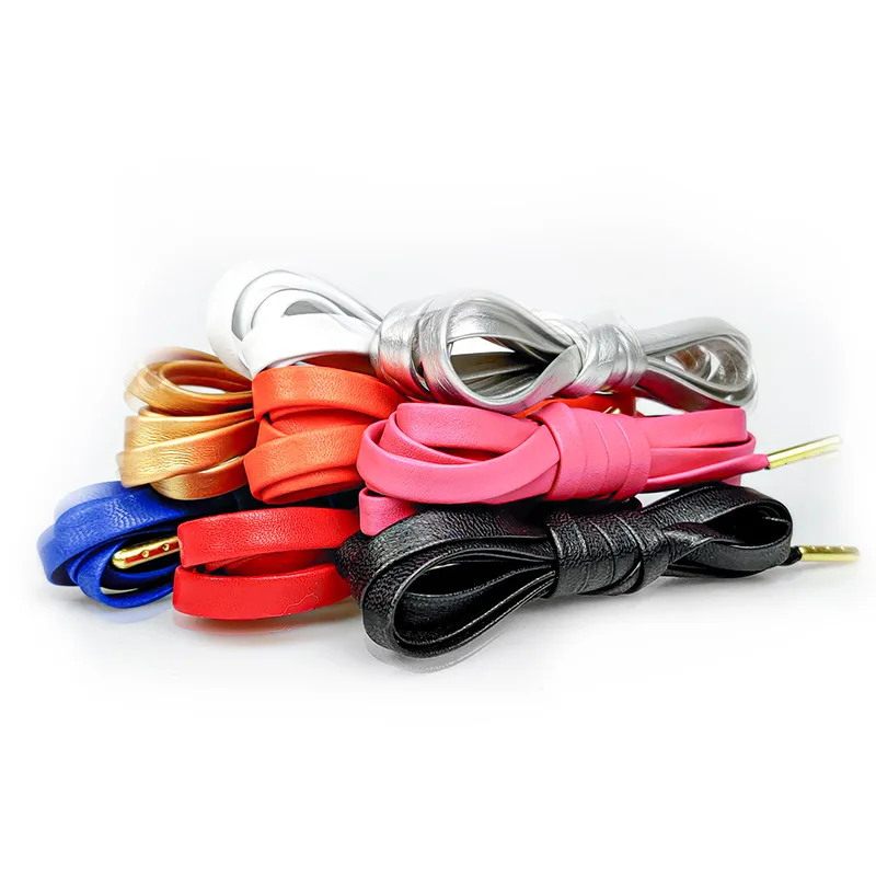 Leather Flat Shoelaces PU Metal Head Waterproof Gold Silver Laser Reflective Shoelace for AF1 Sports Basketball Shoes shoe laces shoe accessories