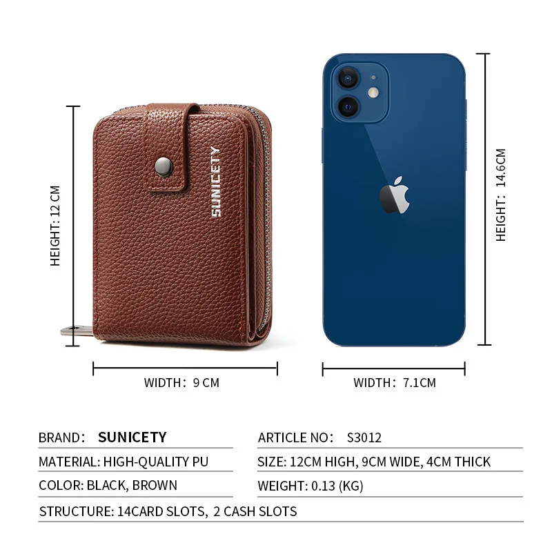 European and American new men's short wallet Multi card fashionable leisure zero wallet Litchi thin horizontal organ bag
