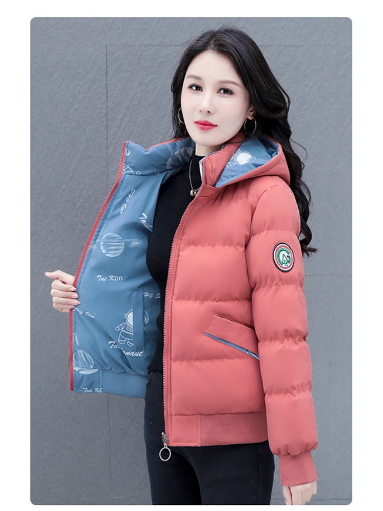 2023 Winter Clothes Women New Fashion Short Down Cotton Coat Thickened Warm Hooded Coat