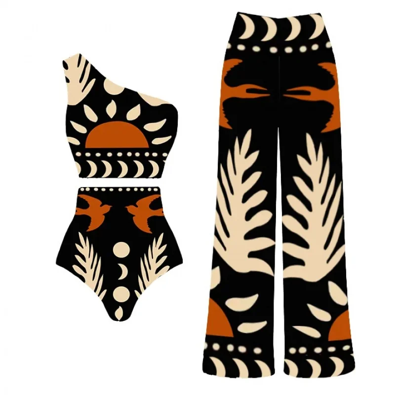 2024New Hot Spring Sexy One-Piece Swimsuit Women's Conservative Warm Printed Swimsuit Wrap Skirt Suit