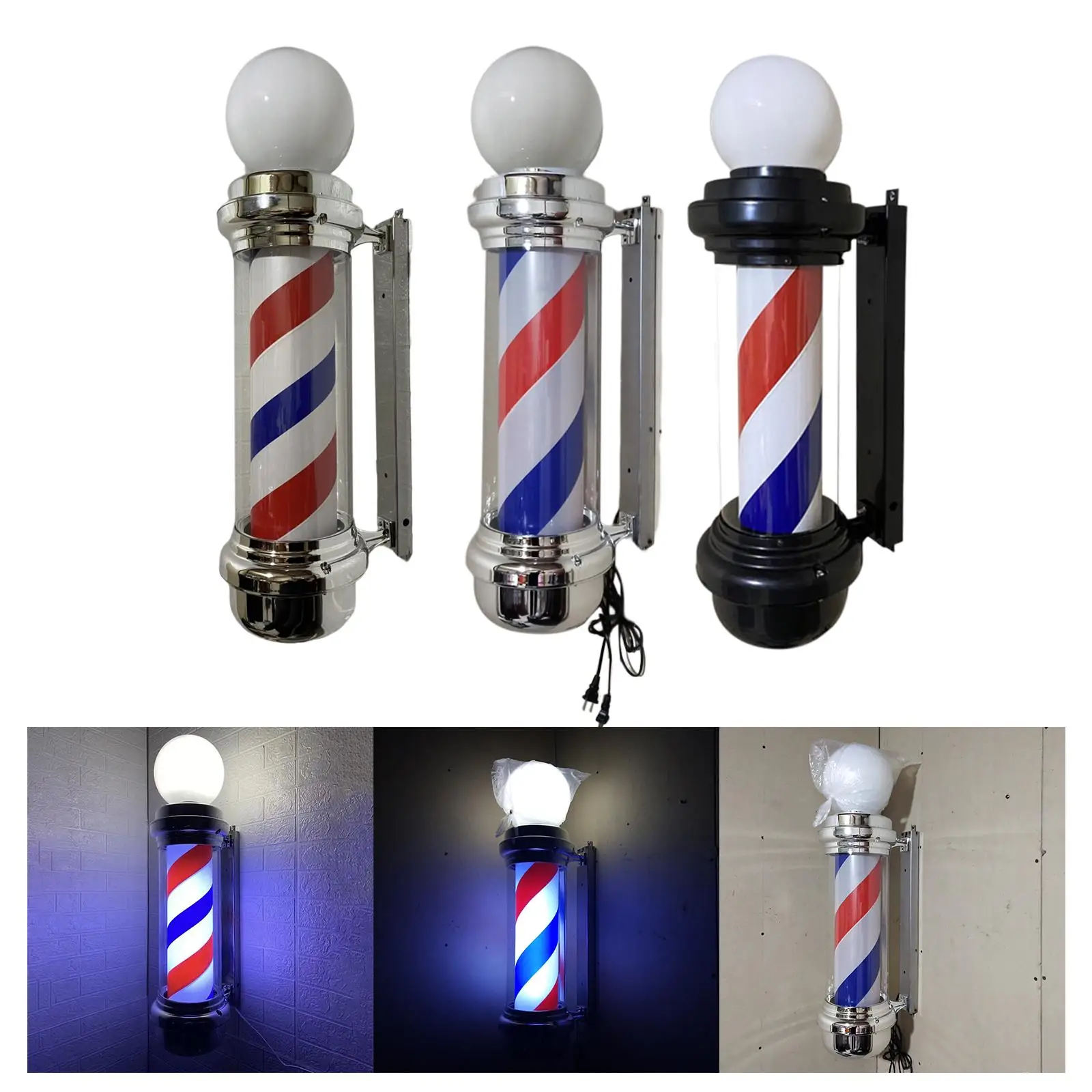 Barber Pole LED Light Rotating Hair Salon Shop Sign Light Party Wall Lamp for Outdoor