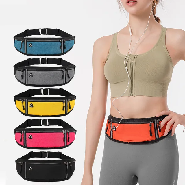 Running Waist Bag Lightweight Waterproof Reflective Strip Waist Fanny Pack Gym Sport Running Waist Pack Adjustable Elastic Strap 2