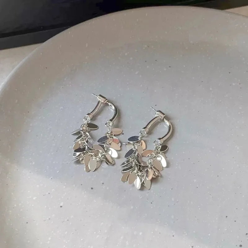 Fashion Exaggerated Long Tassel Earrings for Women Sparkling Circular Rectangular Shape Hoop Earrings Female Elegant Jewelry