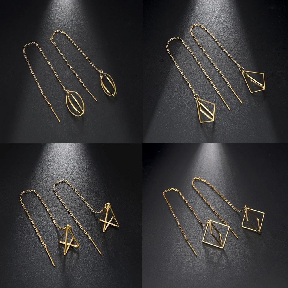 My Shape Dangle Earrings Stainless Steel Long Line Chain Earring for Women Gold Color Elliptical Pendant Jewelry Gift 2022 | Украшения и