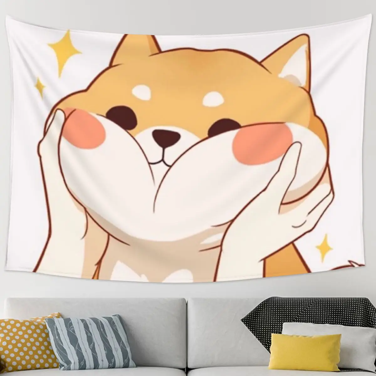 

Kawaii Shiba Inu Tapestry Art Wall Hanging Aesthetic Home Decor Tapestries for Living Room Bedroom Dorm Room