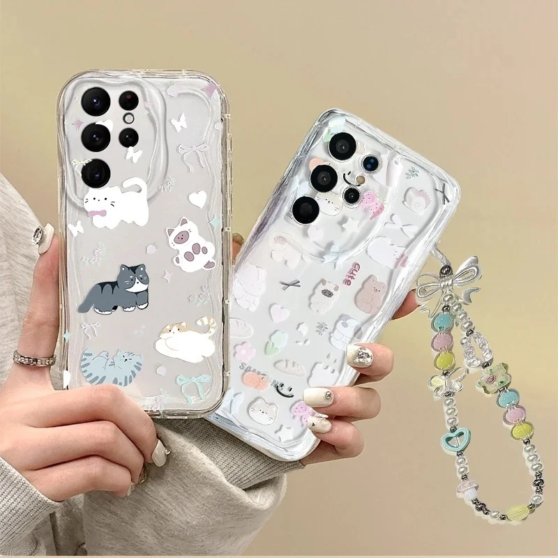 Lovely Bow Cat Wrist Chain Phone Case