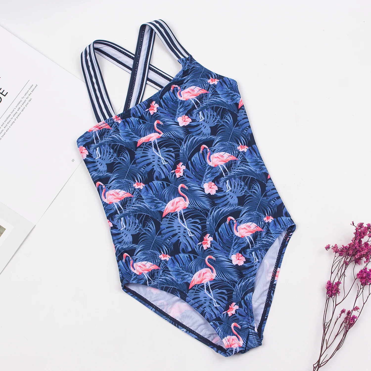One Piece Swimsuit Children Swimsuits Children Swimwear 3-14 Years Flamingo Print Summer Teen Girls Kids One Piece Swimsuit Summer Beach Students