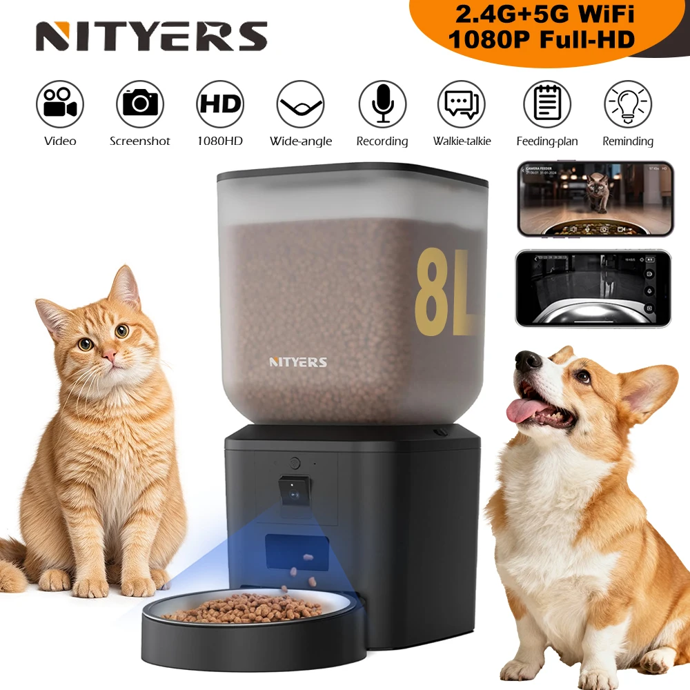 Nityers 8L Automatic Cat Feeder With 1080p Camera Video 5G WiFi Night Vision Cat Food Dispenser Smart Tuya APP Pet Auto Feeder 1 Nityers 8L Automatic Cat Feeder With 1080p Camera Video 5G WiFi Night Vision Cat Food Dispenser Smart Tuya APP Pet Auto Feeder 1