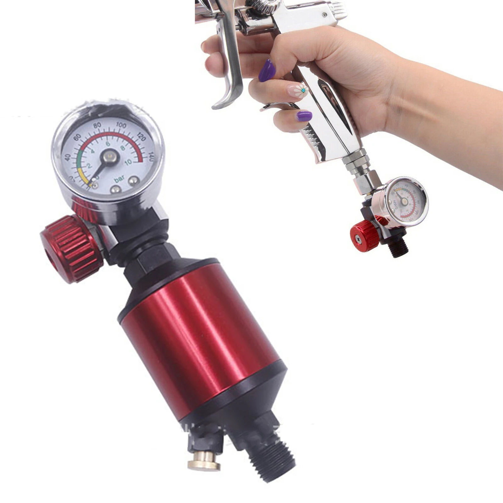 Air Regulator with Air Filter Spray Gun Air Regulator Gauge Air Spray In-Line Water Trap Filter Tools Paint Spray Gun Regulator