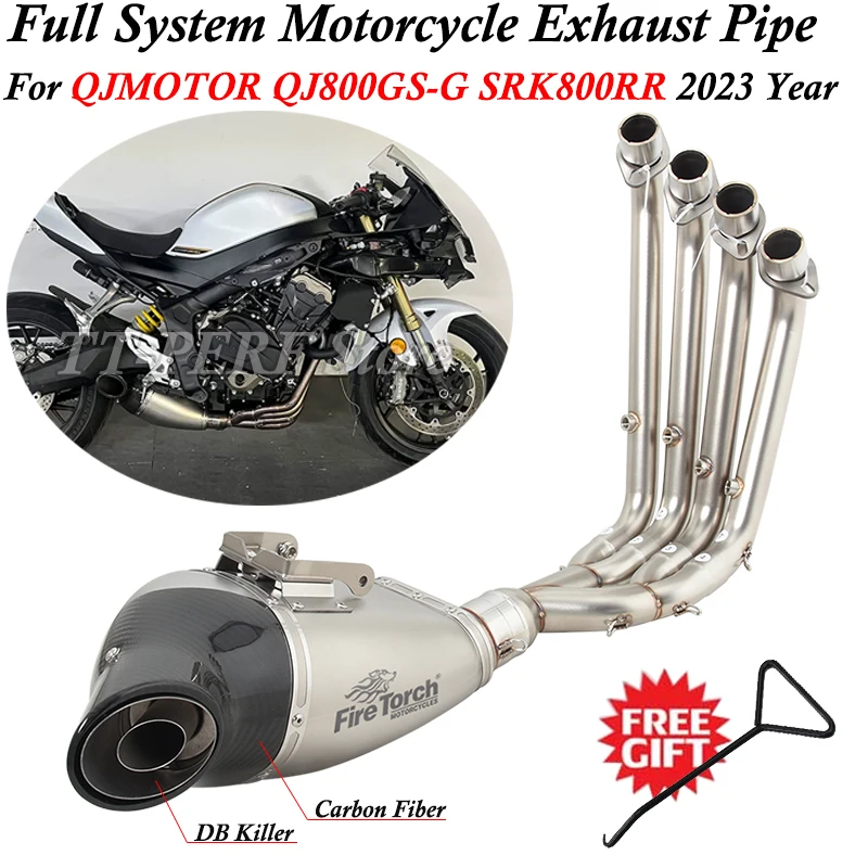 

Полная система для QJMOTOR QJ800GS-G QJ 800 GS-G SRK800RR 2023 мотоциклетный ремонт выхлопных газов Передняя звеньевая труба углеродный глушитель