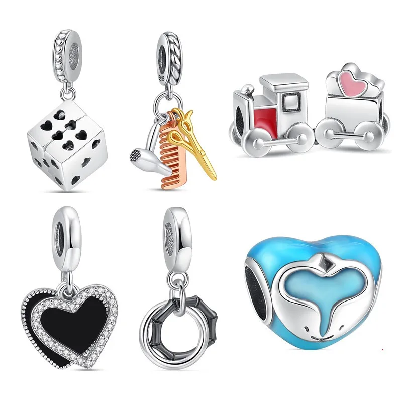 

Браслет женский из серебра 925 пробы с изображением дельфинов, черных сердец