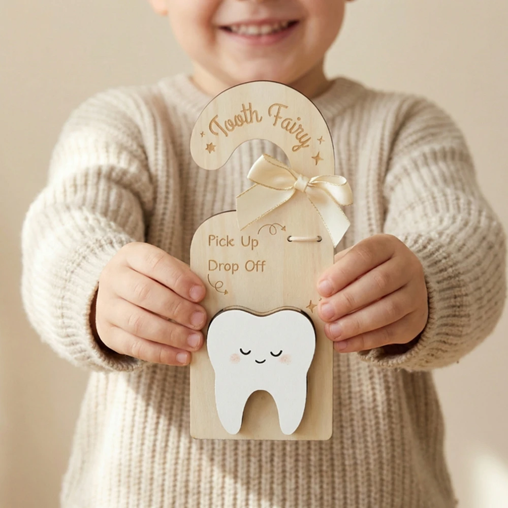 Holz-Zahnfee-Box Aufbewahrungsbox Babyzimmer-Deko Türhänger Milchzahn-Sammlung Babyzimmer-Dekoration für Jungen & Mädchen Geschenk – Detail 11