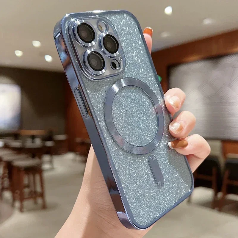 Luxury Electroplate Glitter Soft Bumper Phone Case with Magsafe Wireless Charging Compatibility