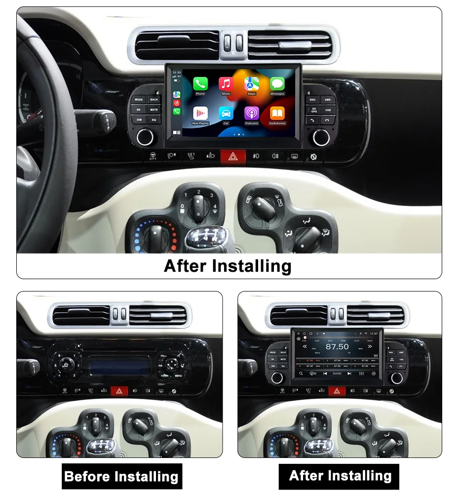 For Carplay android auto Headunit Car Radio For fiat panda android  Multimedia player GPS car intelligent system IPS Screen 48EQ