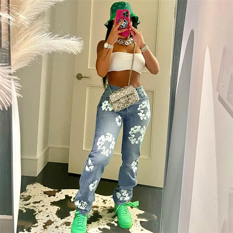 

High Waist Denim Jeans Pocket Cargo Stacked Pant Y2K Streetwear 2022 Women Winter Clothing Trousers Denim Pencil Pleat Pants