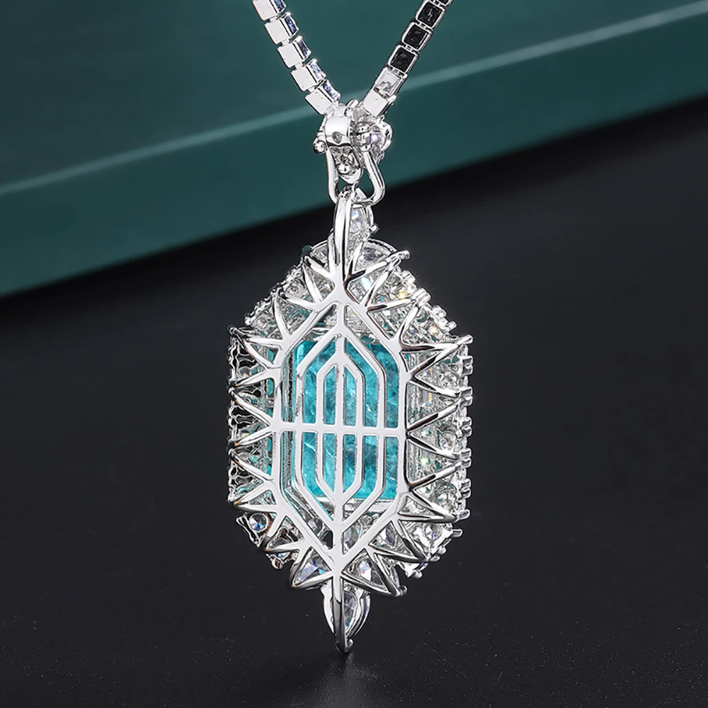 Vintage 15*20mm Emerald Paraiba Tourmaline Pendant Necklace
