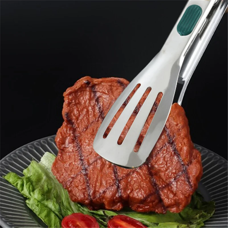 7/9/11 Inch Long Bbq Tongs Non-Slip Handle Stainless Steel Fried Barbecue Clip Salad Bread Clamp Kitchen Tools Meat Food Clips bbq tongs