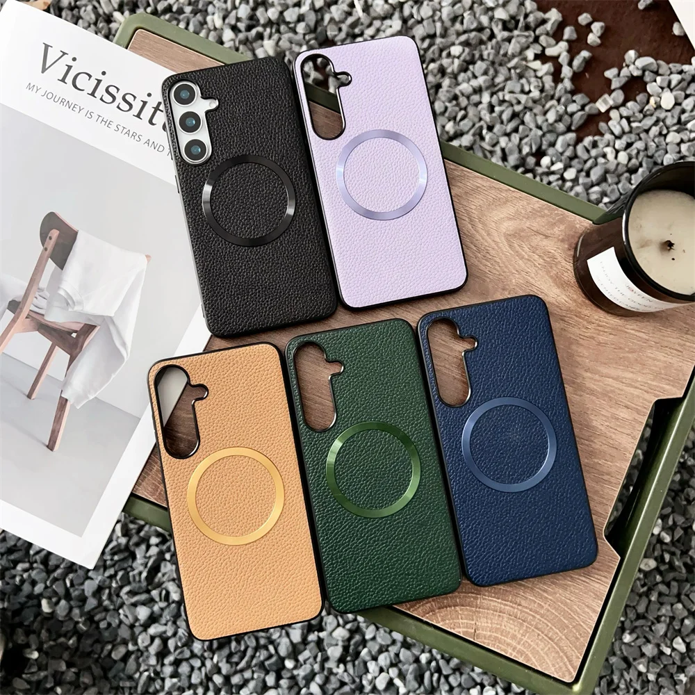 Luxury Lychee Pattern Fabric Magnetic Magsafe Leather Phone Case