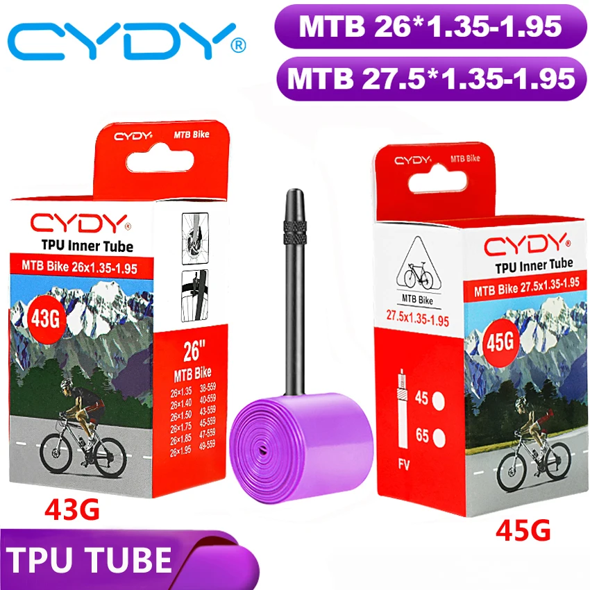 43g CYDY TPU 튜브 MTB 26 27.5 자전거 내부 카메라 26/27.5x1.35 1.4 1.5 1.75 1.85 1.95 인치 pneu 산악 자전거 타이어 26/27.5 타이어