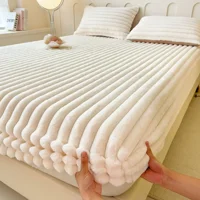 1pc Winter Warm Bed Sheet with Elastic Band Single/Queen/King Mattress Cover Thick Coral Fleece Fluffy Fitted Bed Sheets for Bed 1