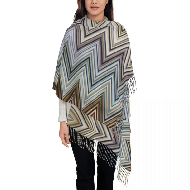 

Lady Large Bohemian Colorful Chic Zig Zag Scarves Women Winter Soft Warm Tassel Shawl Wraps Geometric Zigzag Scarf