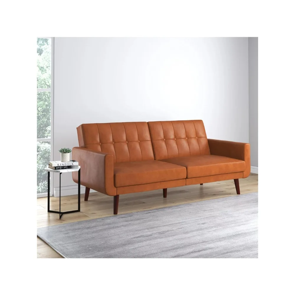 

Nola Modern Futon, Camel Faux Leather living room sofa