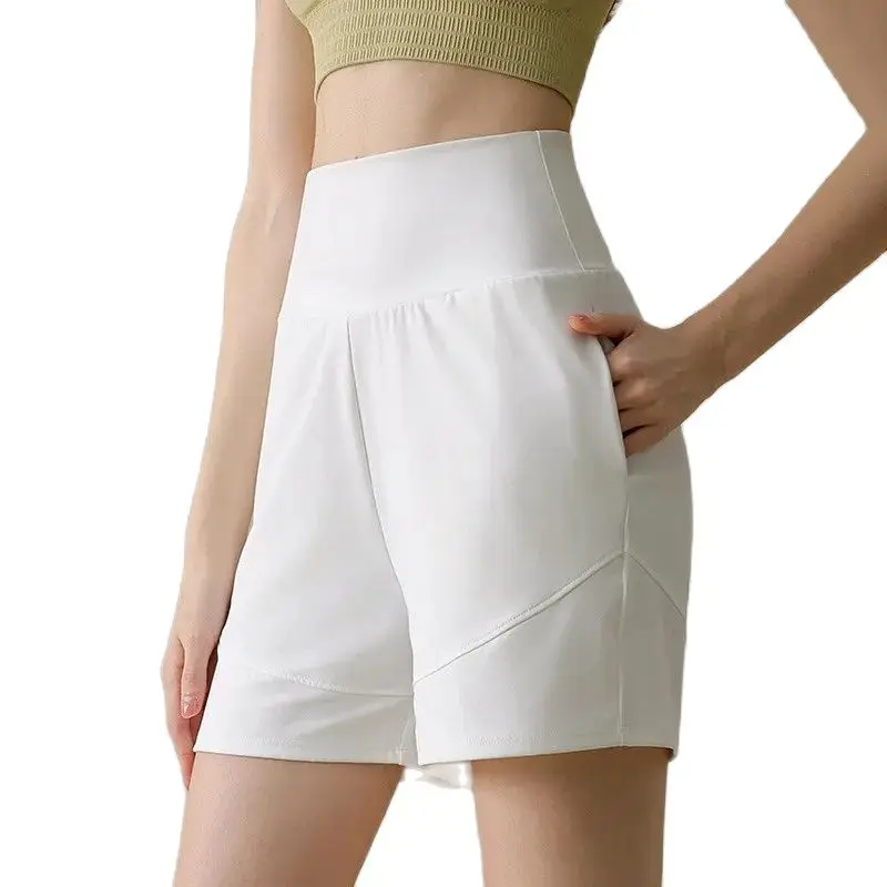 Wmuncc High Waist Sport Shorts Woman Nylon + Spandex Breathable Yoga Fitness Gym Bottom with Pocket Skin Friendly Material