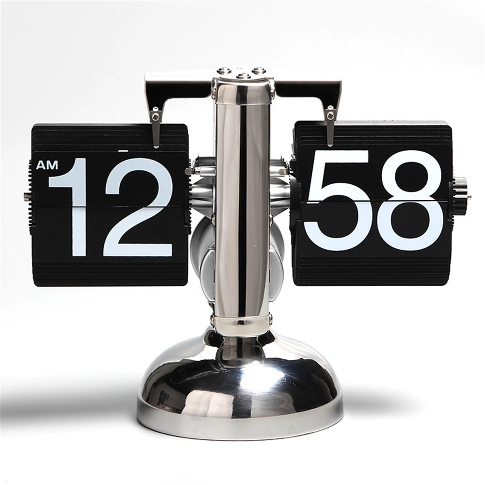 Digital Table Clock Automatic Scale Retro Flip Over Desk Clocks Stainless Steel Flip Internal Gear Operated Desktop Clock