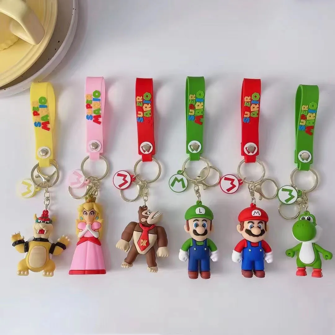 Cartoon Mario Action Cute Keychain Anime Figures Yoshi Bowser Bag Pendenti Car Portachiavi Bag Hanging Toys Model Children Gift Doll
