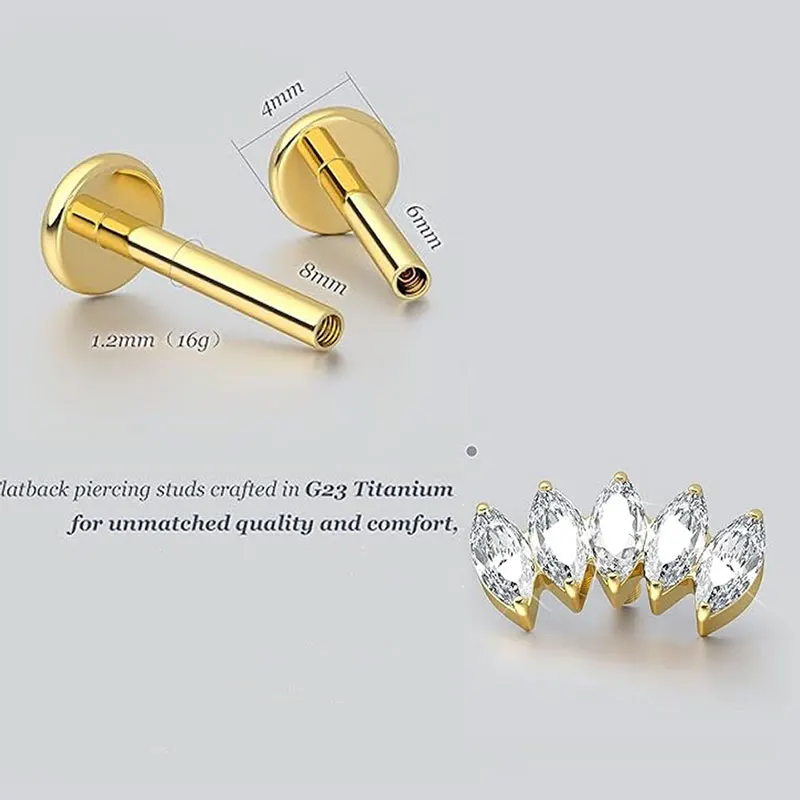 2pcs F136 G23 Titanium Cartilage Earring Internally Threadless Labret Piercing 16G Tragus Helix Daith Piercing Lip Body Jewelry